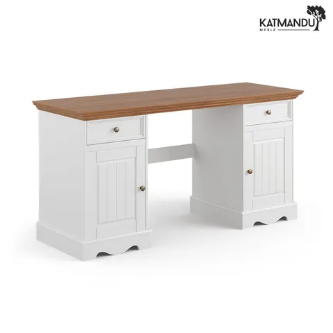 Biurko duże Katmandu BELLUNO ELEGANTE 155 cm biały-dąb z dębowym blatem