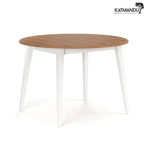 Stół Katmandu BELLUNO ELEGANTE 90 cm biały-dąb okrągły z dębowym blatem – sosnowy