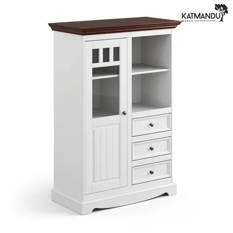 Witrynka Katmandu BELLUNO ELEGANTE 1.3 biały-orzech z blatem w kolorze orzecha