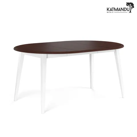 Stół okrągły rozkładany Belluno Elegante 110–160 cm biały z blatem w kolorze orzecha