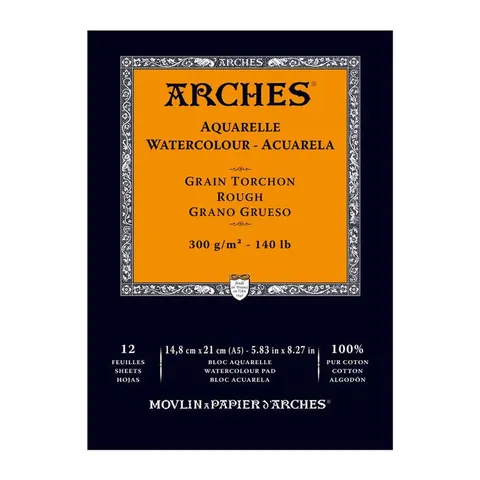 Blok do akwareli Arches Grain Torchon - A5, 300 g, 12 ark., 100% bawełny, rough