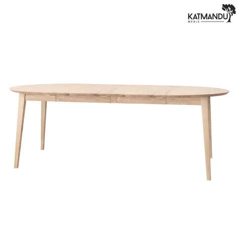 Stół rozkładany okrągły Katmandu ORBETELLO 110-210 cm dębowy bielony