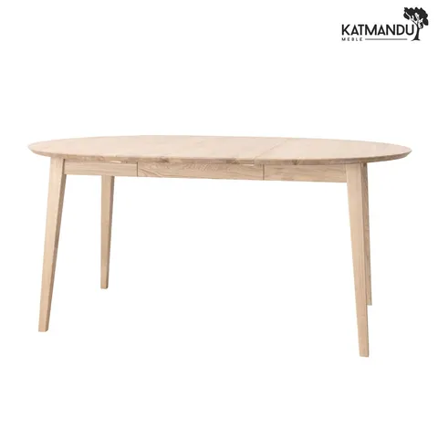 Stół rozkładany okrągły Katmandu ORBETELLO 110-160 cm dębowy bielony