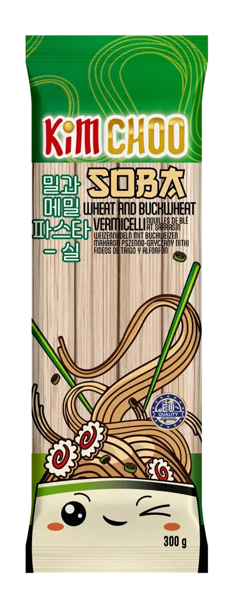 Makaron pszenny gryczany ciemny nitki SOBA KIM CHOO 300g