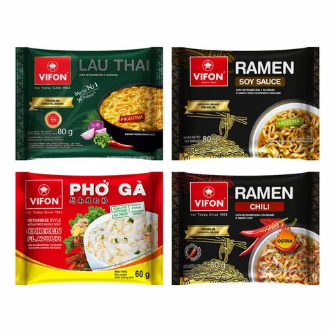 VIFON Zestaw 4 Zup Instant Lau Thai Ramen Chili Wakame Pho Ga Mix Smaków