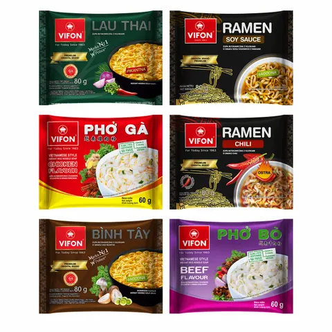 VIFON Zestaw 6 Zup Instant Mix Smaków PREMIUM Ramen Pho Lau Thai Binh Tay