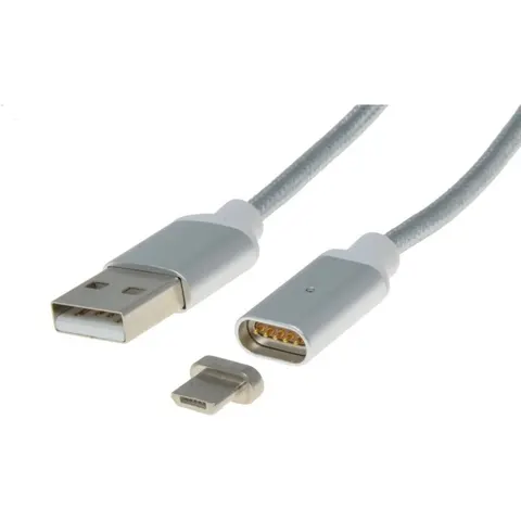 Magnetyczny kabel micro USB 2.0, A-B - 1m, srebrny