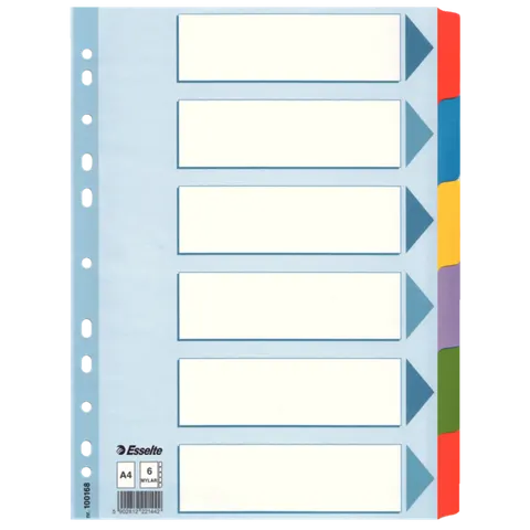 Przekładki Esselte Mylar Z Kartonu, A4 6 kart kolor
