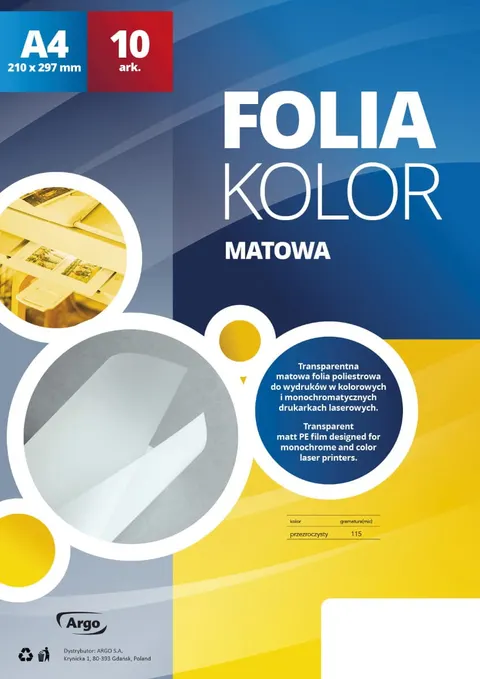 Folia do drukarek laserowych kolorowych LX A4 opk 10 arkuszy Matowa