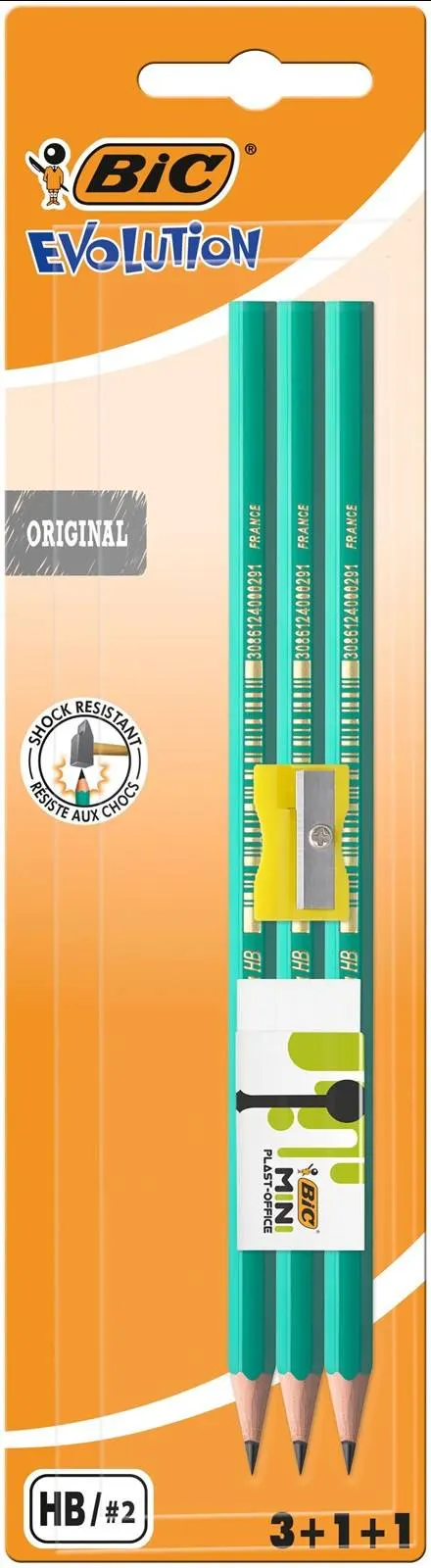Ołówek Evolution 650 HB zestaw 3szt+gumka+temperówka BIC