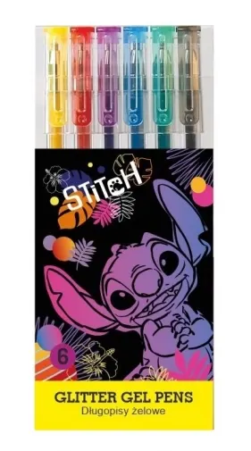 DISNEY BLACK - DŁUGOPISY BROKATOWE 6 KOLORÓW - STITCH /20/