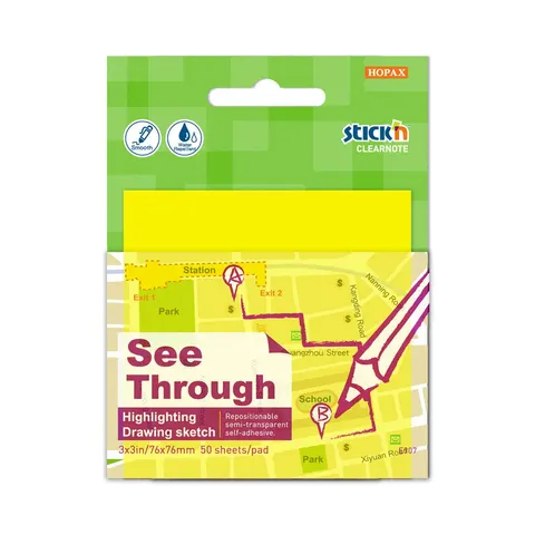 Hopax Przezroczysty notes samoprzylepny 76 x 76 mm, 50 kart. żółty (18)