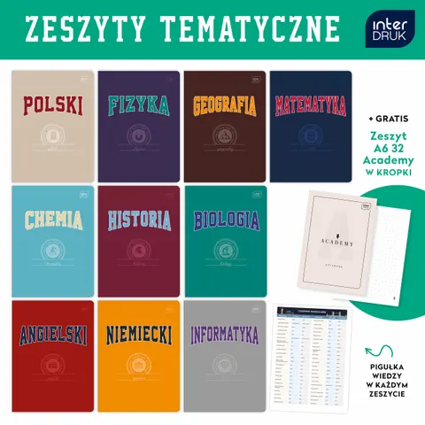 Interdruk Zeszyty tematyczne ze ściągą komplet 10sztuk +gratis