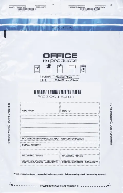 KOPERTA BEZPIECZNA OFFICE PRODUCTS C3, 330x470mm 50 sztuk, BIAŁA