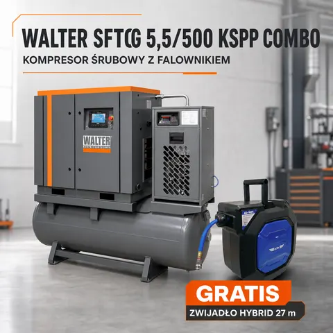 Kompresor Śrubowy Sprężarka Śrubowa WALTER SFTG 5,5/500 KSPP COMBO 5,5 kW 500 L + GRATIS