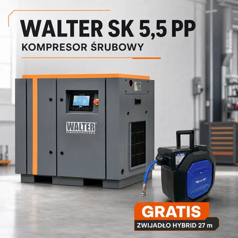 Kompresor Śrubowy Sprężarka Śrubowa WALTER SK 5,5 PP 5,5 kW + GRATIS