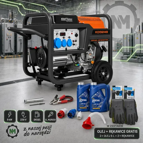 Agregat prądotwórczy DIESEL 8/9kW 230V KD3249 KRAFT&DELE + GRATIS
