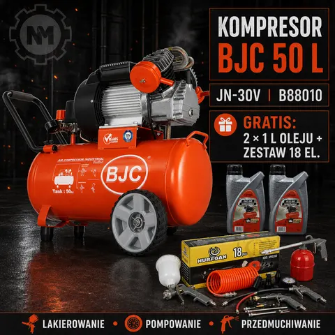 KOMPRESOR OLEJOWY BJC 50L 8 BAR + 2L OLEJU I HURAGAN 18 EL. GRATIS