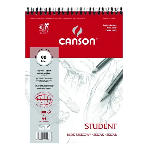 Blok szkicowy Canson Student spirala - A4, 90 g, 100 ark.