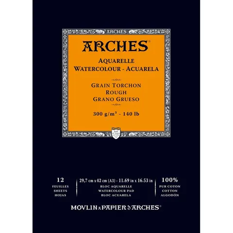 Blok do akwareli Arches Grain Torchon - A3, 300 g, 12 ark., 100% bawełny, rough