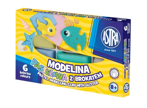 Modelina pastelowa z brokatem 6 kolorów, ASTRA