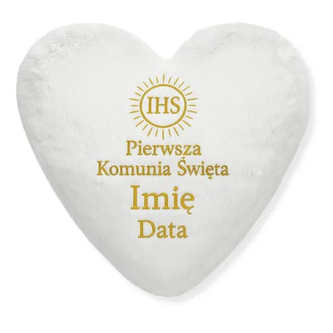 Poduszka pluszowa SERCE białe z haftem IHS Promyki