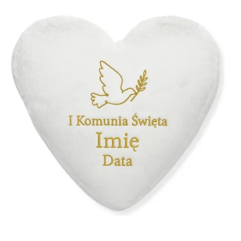 Poduszka pluszowa SERCE białe z haftem Gołębica