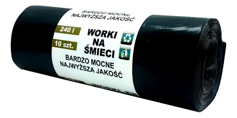 Worki na śmieci 240L czarne mocne gruz 10 szt