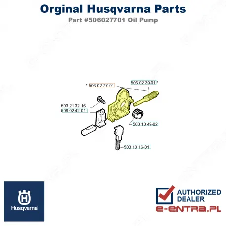 Pompa oleju pilarki Husqvarna 40, 45,49, Jonsered 2041, 506027701