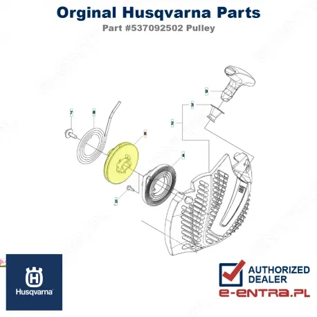 Kółko rozrusznika pilarki Husqvarna 351, 353, 445, 450, 537092502