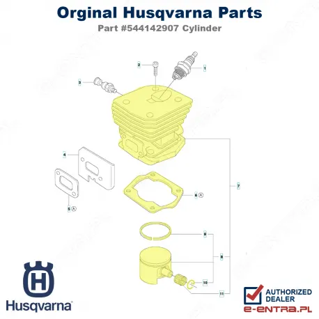 Cylinder kpl. pilarki Husqarna .346XP bez dekopresatora, 544142907