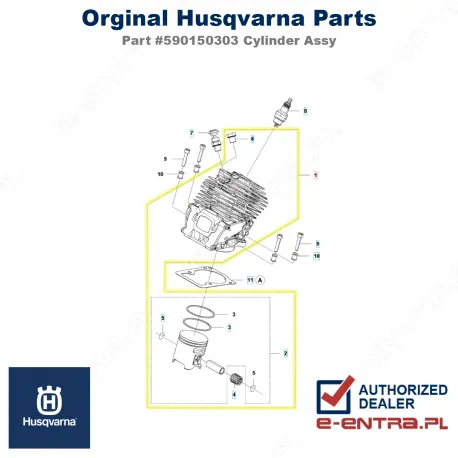 Cylinder pilarki kpl. Husqvarna 572XP, 572XPG, 590150303