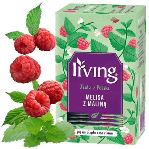 IRVING HERBATA ZIOŁOWA MELISA Z MALINA 20 TOREBEK