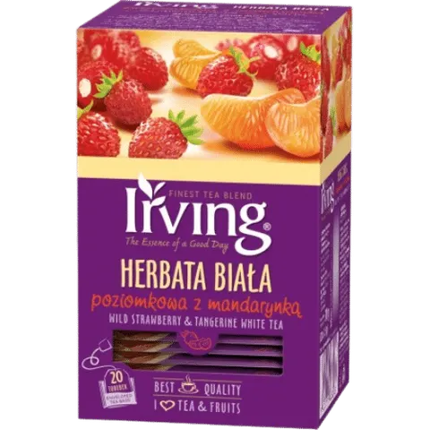 IRVING HERBATA BIAŁA POZIOMKA Z MANDARYNKĄ 20 TOREBEK