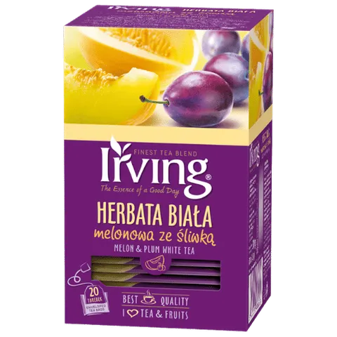 IRVING HERBATA BIAŁA EKSPRESOWA O SMAKU MELONU I ŚLIWKI 20 TOREBEK