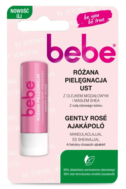 BEBE Pomadka ochronna Różana Pielęgnacja Ust z Olejkiem Migdałowym i Masłem Shea 4.9g