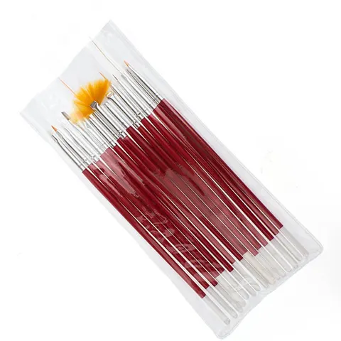 Zestaw pędzelków do zdobień manicure, 15 szt - czerwone
