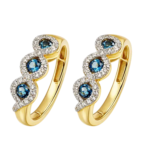 Złote Kolczyki Diamenty London Blue Topaz pr 585
