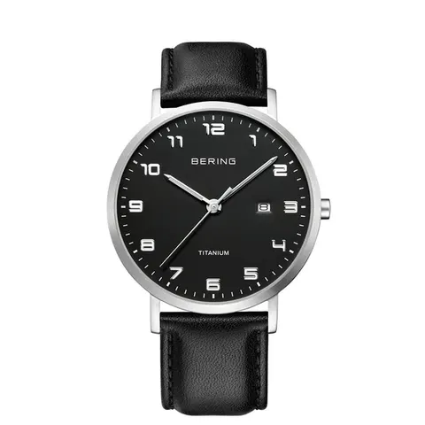 Męski zegarek Bering Titanium 18640-402 na skórzanym pasku