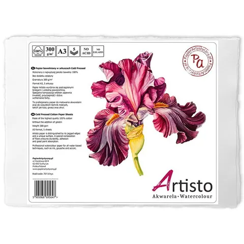 Papier do akwareli Artisto Irys 100% Bawełny Cold Pressed - A3, 300 g, 5 ark.