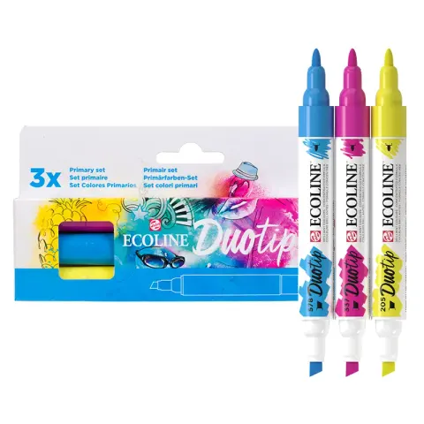Marker dwustronny akwarelowy Ecoline Talens zestaw 3 kolorów Primary DuoTip