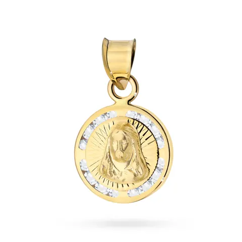 Złoty diamentowany medalik z cyrkoniami Matka Boska
