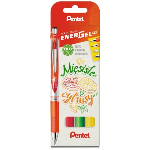 Pióro kulkowe Pentel EnerGel BL77 zestaw mięsiste cytrusy 4 szt.