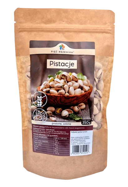 Pistacje Prażone Solone Bezglutenowe 350 g - Pięć Przemian