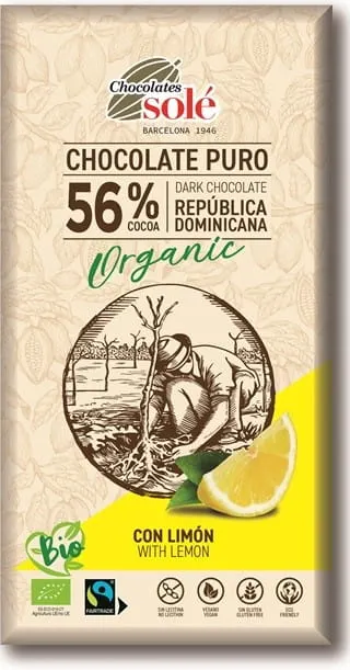 Czekolada Gorzka 56% Kakao z Cytryną Bio 100 g - Sole