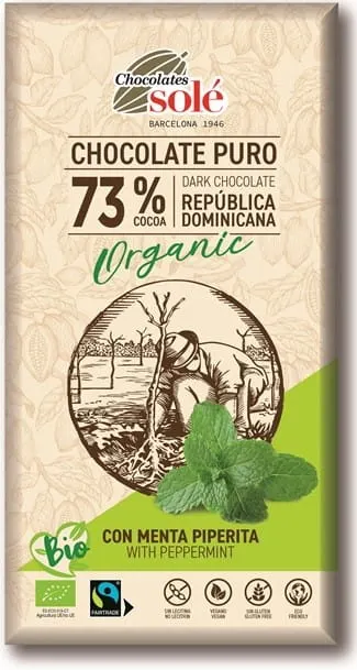 Czekolada Gorzka 73% Kakao z Miętą Bio 100 g - Sole