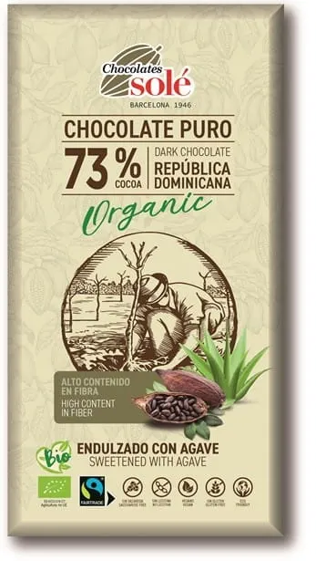 Czekolada Gorzka 73% Kakao Słodzona Syropem z Agawy Bio 100 g - Sole