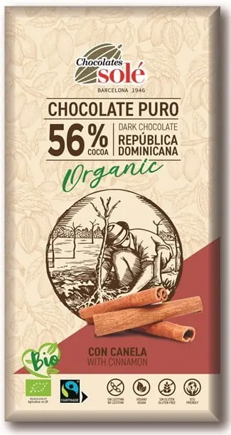 Czekolada Gorzka 56% Kakao z Cynamonem Bio 100 g - Sole