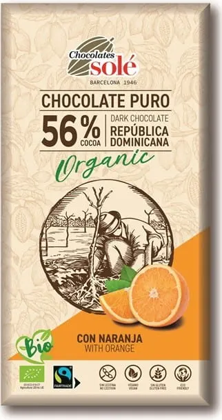Czekolada Gorzka 56% Kakao z Pomarańczą Bio 100 g - Sole