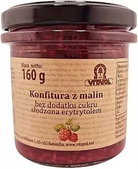 Konfitura z Malin Słodzona Erytrytolem 160g - Vitapol